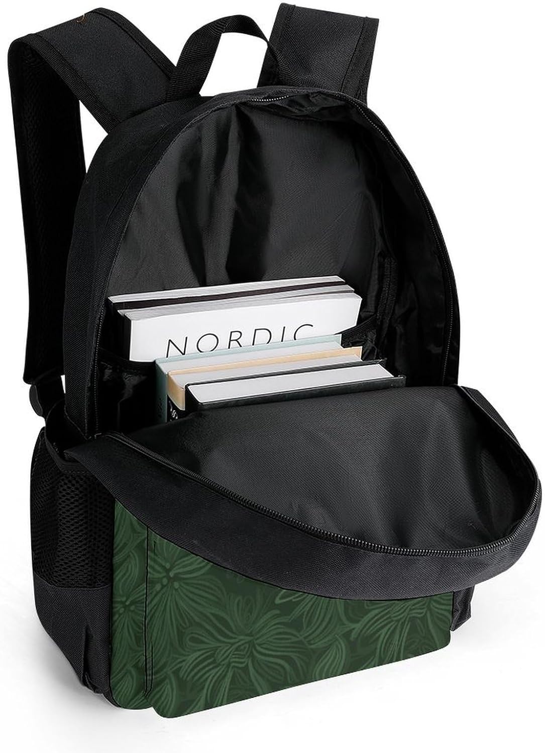 Portable Green Floral Backpack with Front & Side Pockets image 5