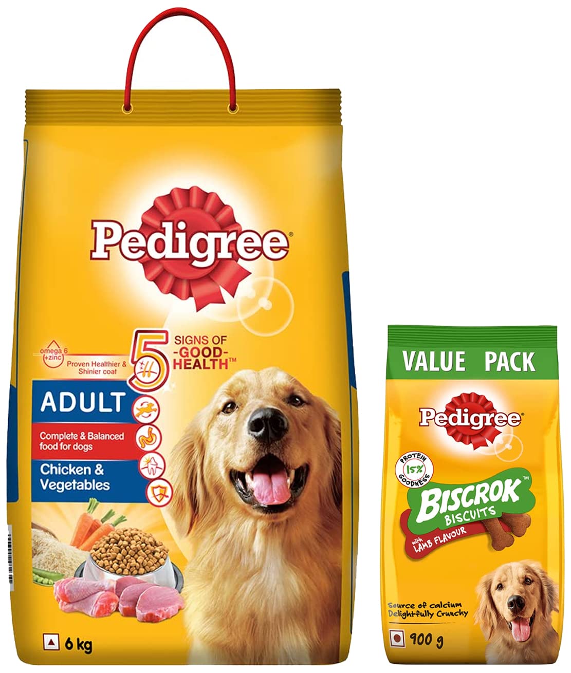 Pedigree Dry Food for Adult Dogs, Chicken & Vegetables Flavour, 6kg Pack&Pedigree Biscrok