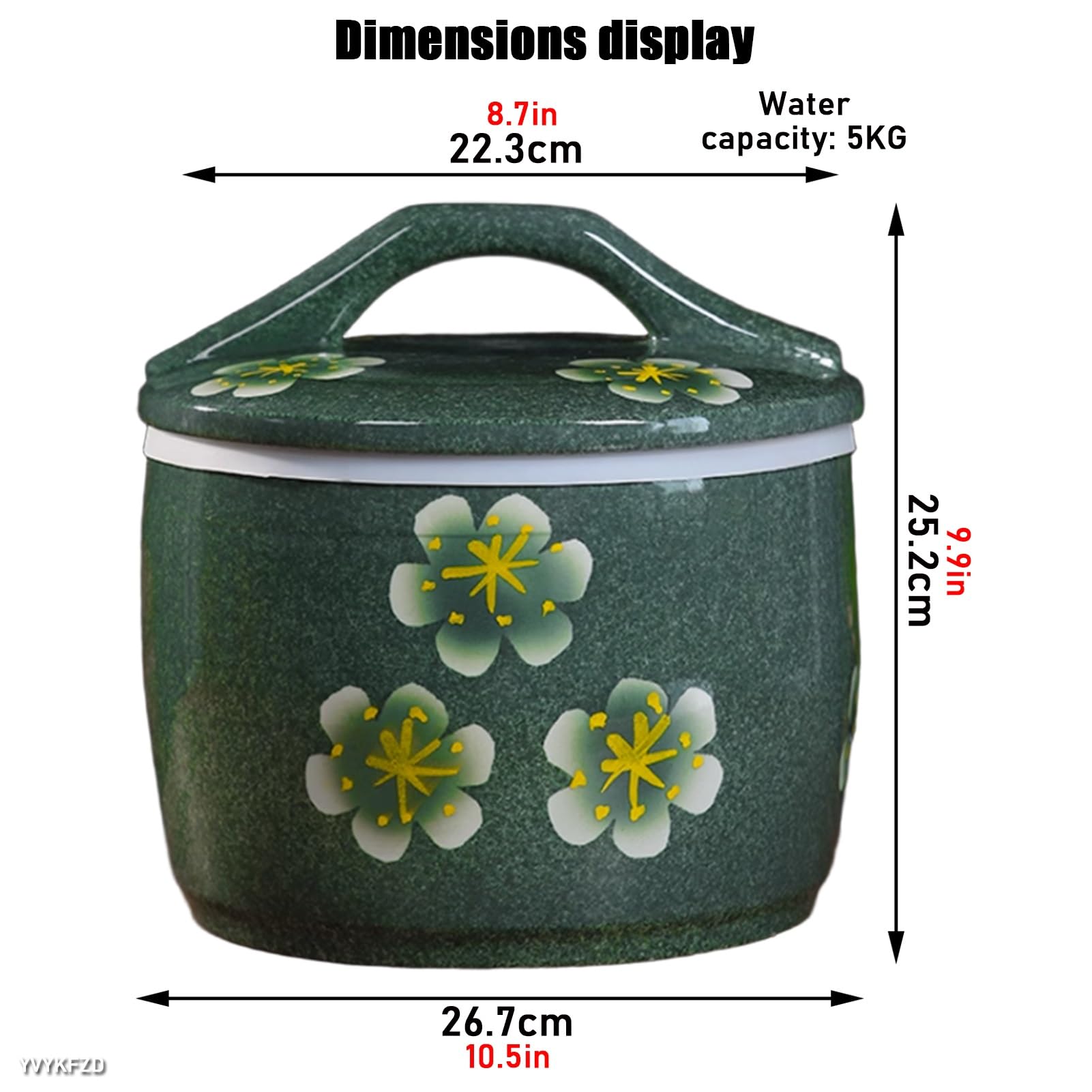 YVYKFZD Tanque de Arroz de Cerámica, Botes Cocina Almacenaje con Tapa, clásico Caja de Almacenamiento de Arroz de Cerámica, Chinos Recipientes para Alimentos, para harina, nueces, té(5KG)