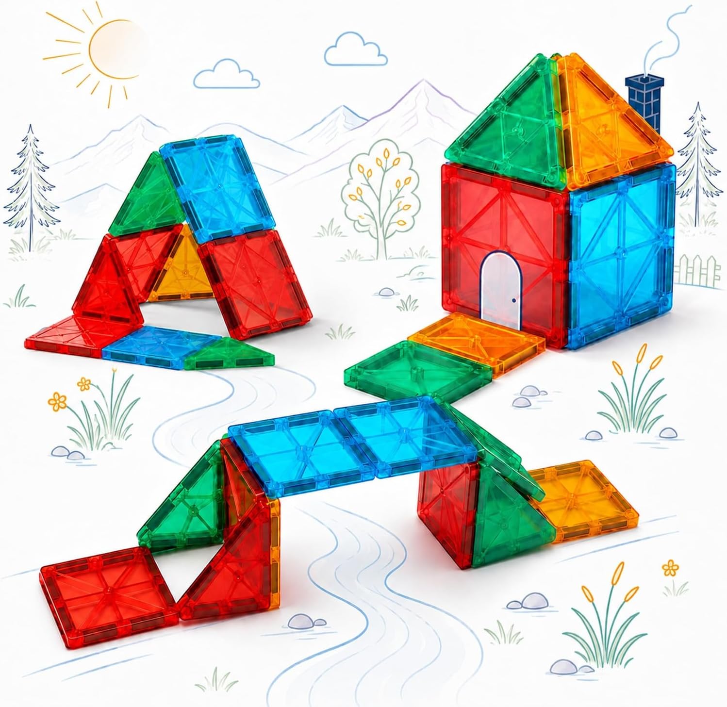Amazon Brand - Jam & Honey Magnetic Tiles Building Blocks for Kids 3+ Years - 10 pcs | STEM Learning Educational Toy | Creative & Constructive Play | Brain Development Toy | Transparent Gift Set | Multicolour