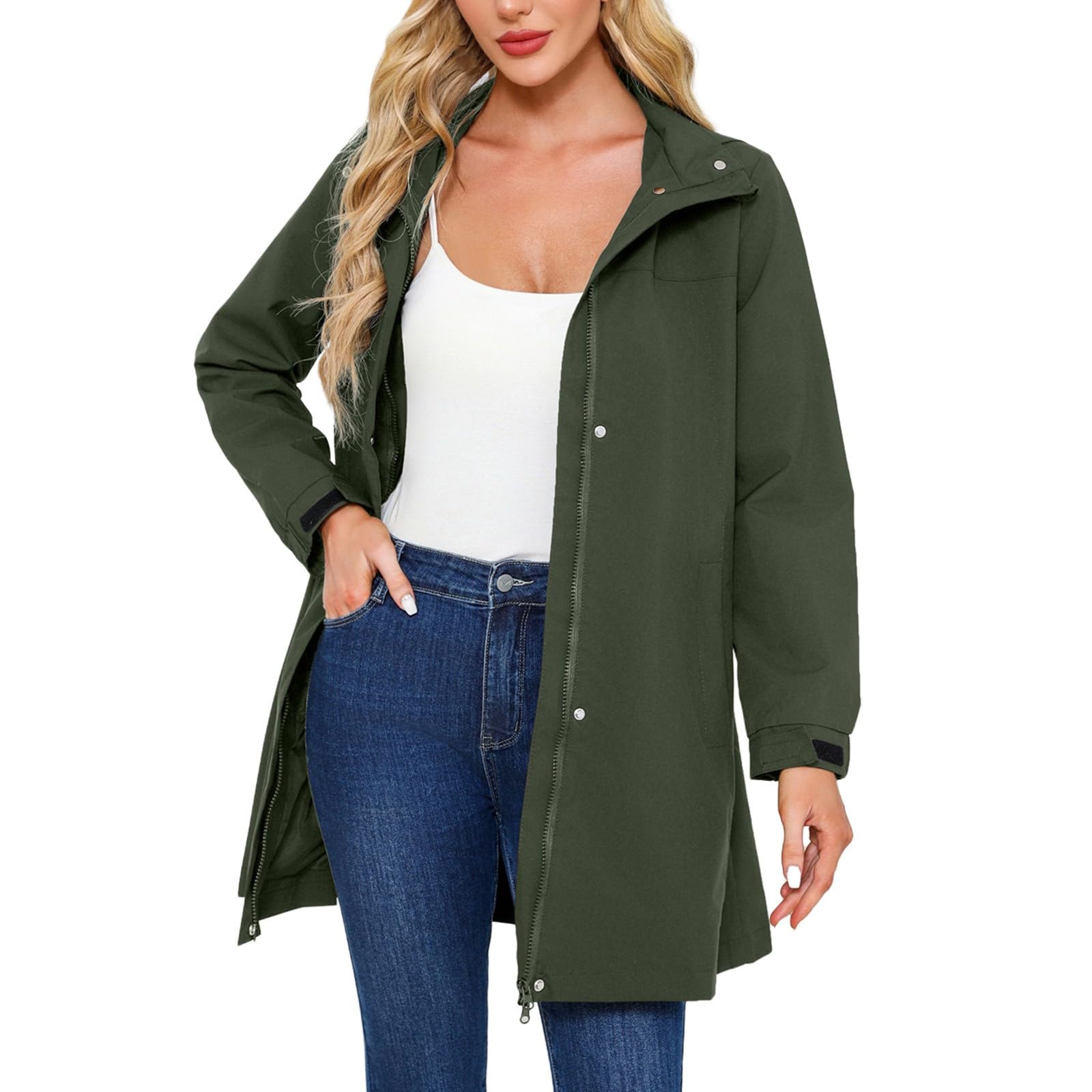 Chaqueta impermeable larga mujer rompevientos transpirable contra lluvia y frío 8