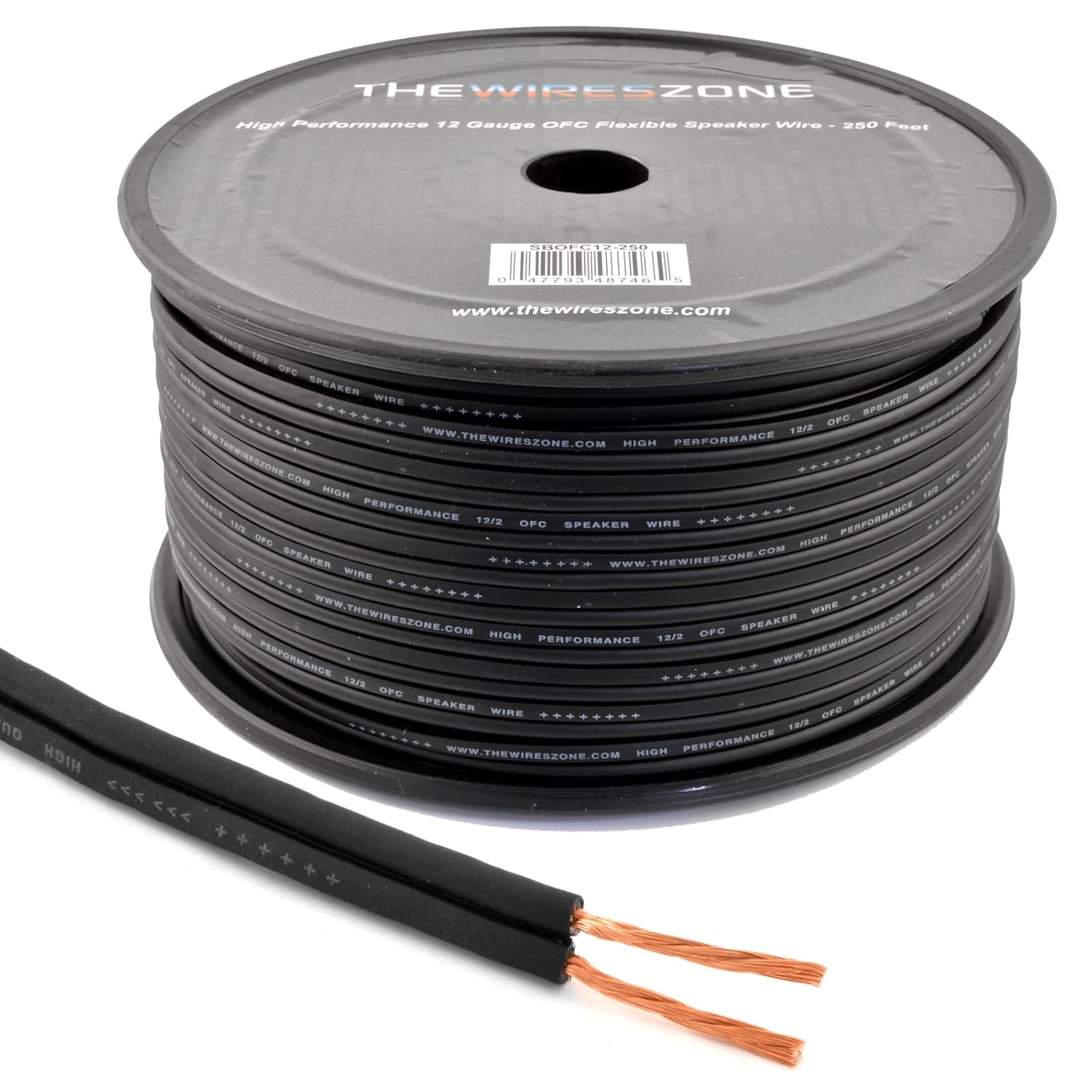 12 AWG Speaker Wire 100ft OFC 12/2 Gauge Flexible Full Copper Home Car Audio Speaker Wire Black - 100 Feet