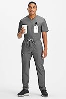 Vista 4 de Fabletics MotionTech - Pantalón médico para hombre, elástico en 4 direcciones, con bolsillos, resistente a las arrugas, ajuste semidelgado