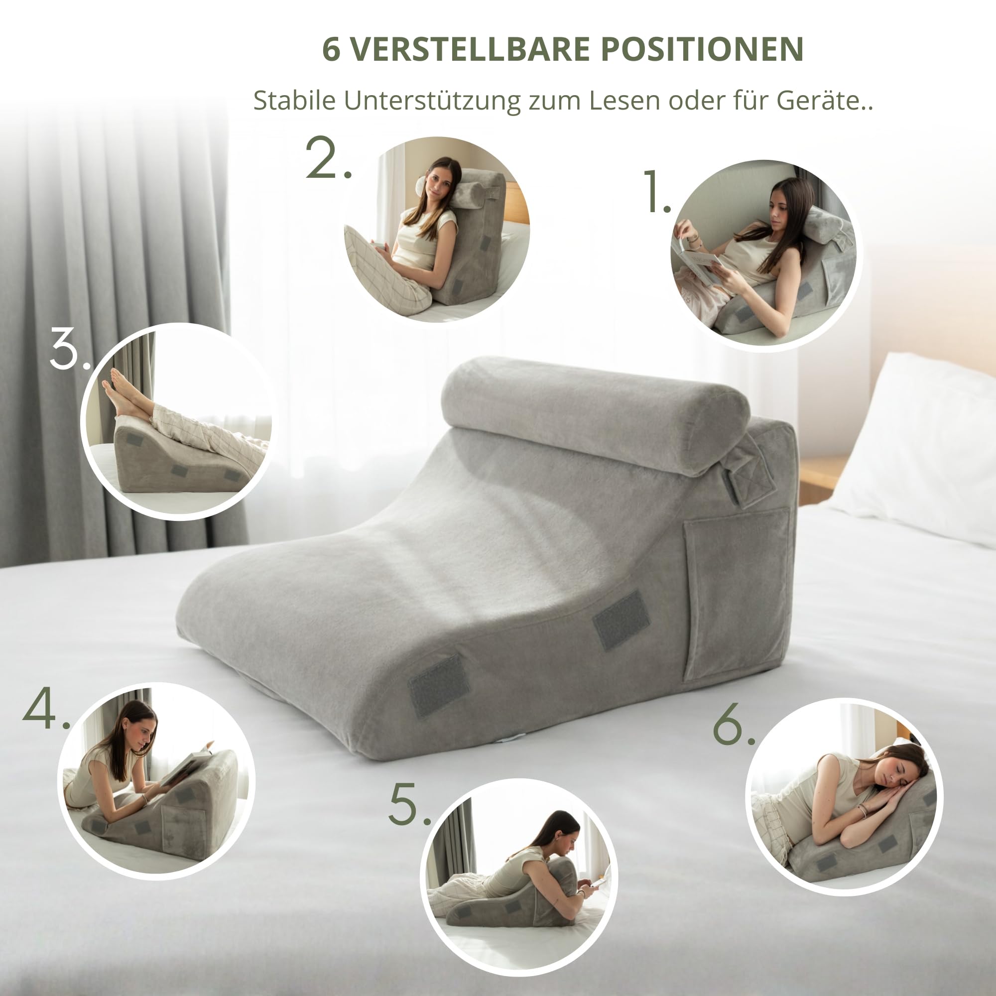 Lesekissen mit Memory-Schaum | Ergonomisches Rücken- & Keilkissen für Bett, Sofa & Couch | Orthopädisches Stützkissen gegen Rückenschmerzen & Verspannungen