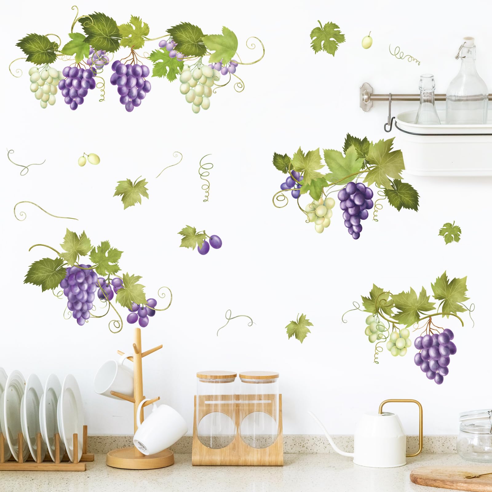 Supzone Green Vine Leaves Wall Decals, Summer Grape Vine Branches Wall Stickers, Peel and Stick Vinyl Wall Art Decor for Living Room Bedroom Furniture Cabinet Decor