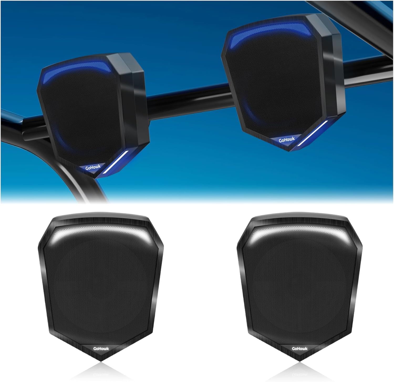 GoHawk UTV Speaker System, 5.5 Inch Waterproof ATV Speakers, UTV Bluetooth Audio System with FM Radio USB, for ATV/UTV/RZR/Golf Cart