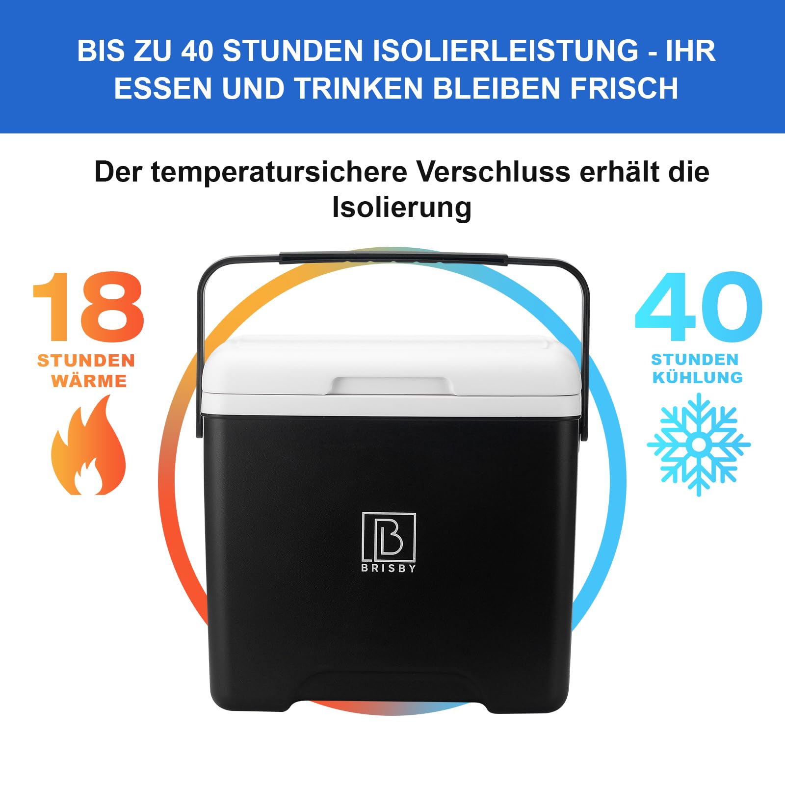 Brisby Kühlbox 13 Liter - 18 Stunden warm - 40 Stunden kühl - Inklusive 2 große Kühlelemente 450 ML -Kühltasche für Arbeit, Camping, Grillen oder Urlaub – BPA-frei