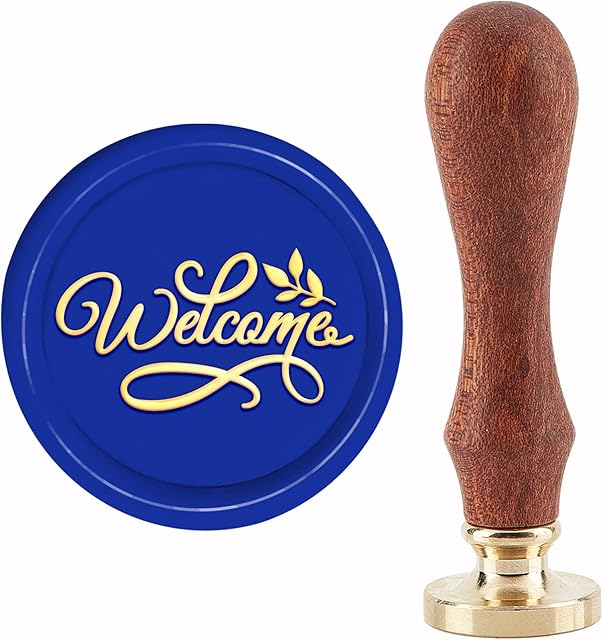 CRASPIRE Welcome Wax Seal Stamp Word Wax Stamp 30mm/1.18inch Removable Brass Head Sealing Stamp with Wooden Handle for Invitation Envelope Cards Gift Scrapbooking