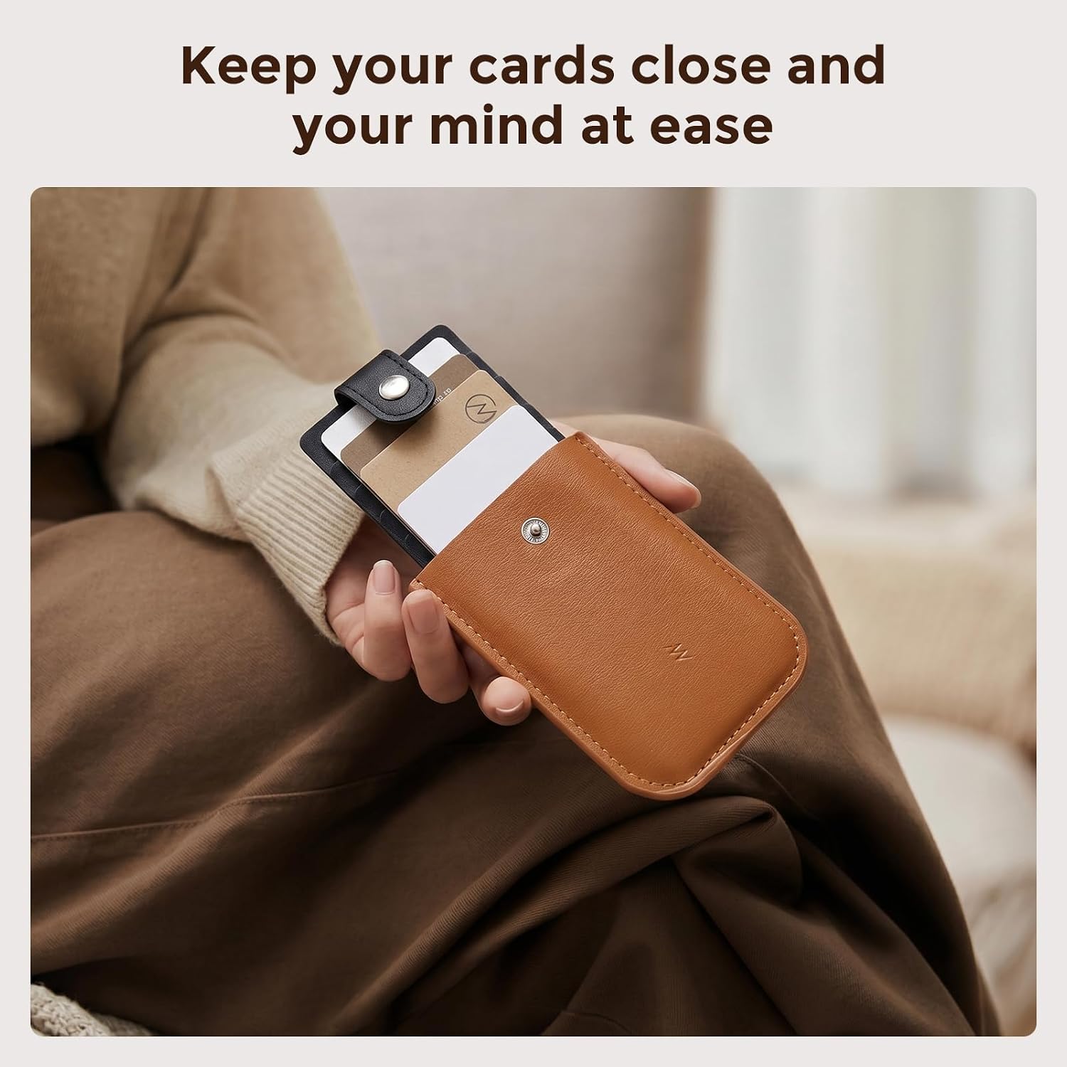 Cloudray 2 PCs Business Card Holer, ID Badge Name Card Holder, Credit Cards Wallet, Slim & Small Wallet for Women, Brown, Set of 2