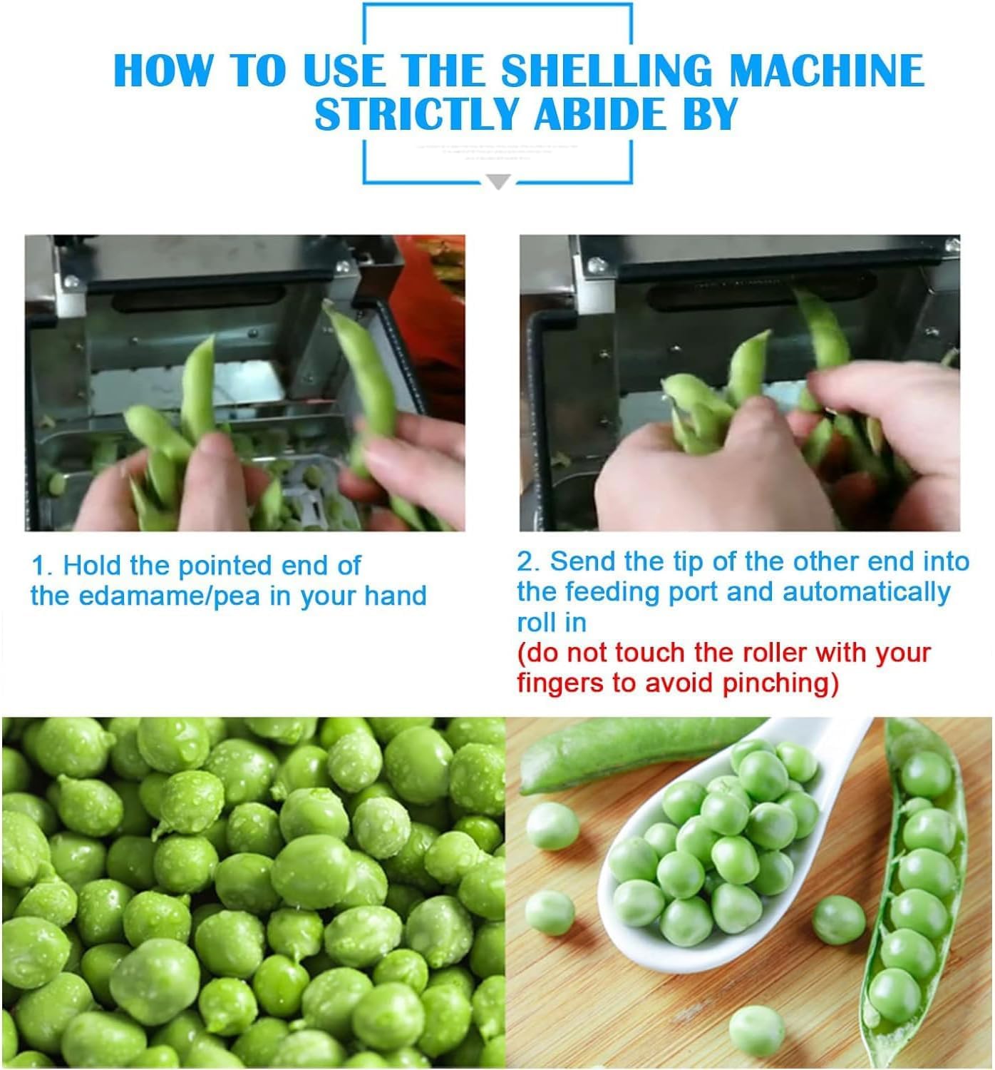 Halbautomatische Erbsenschalenmaschine aus Edelstahl, 25 kg/h, für Sojabohnen, Kichererbsen, Edamame