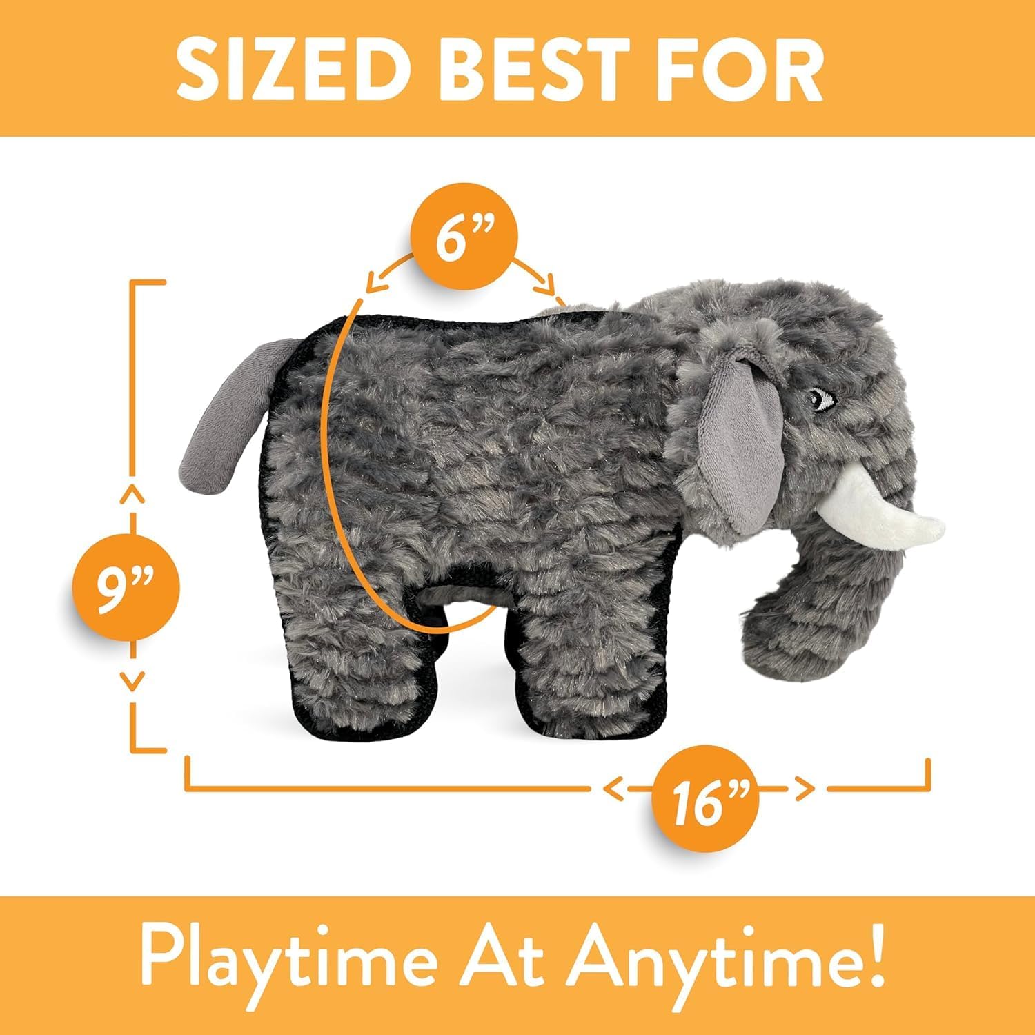 Spunky pup MEGA Tough Plush Toys for Aggressive Chewers - Durable, Triple-Layered Dog Chew Toys with Squeaker - Ideal for Large Dogs and Giant Breeds- Elephant