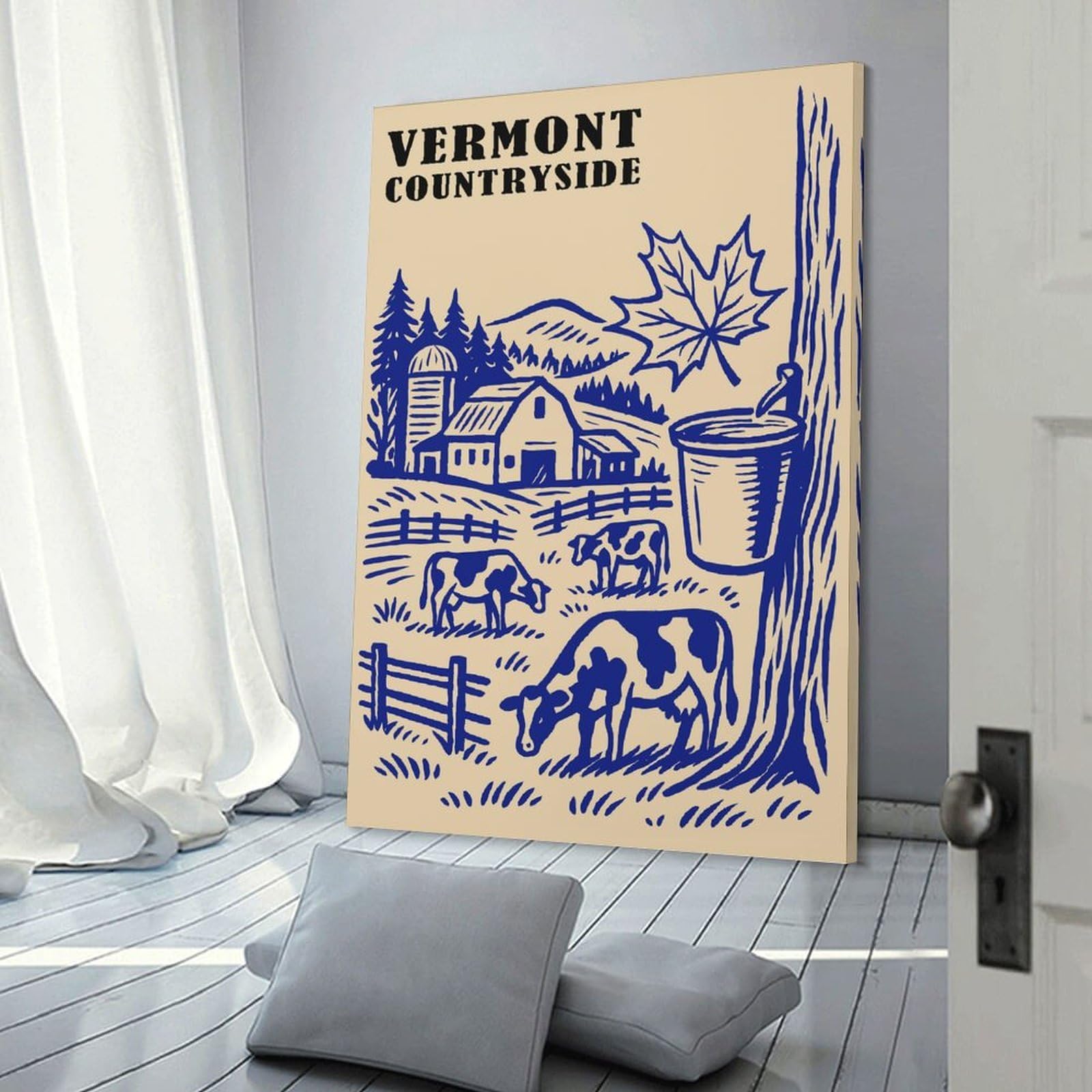 Junmoney Room Decor Wall Art Vermont Countryside Farm Scene, 24x36inch(60x90cm), for Home Lounge, Bedroom Or Reading Nook, Eye Catching Artwork for Blank Walls