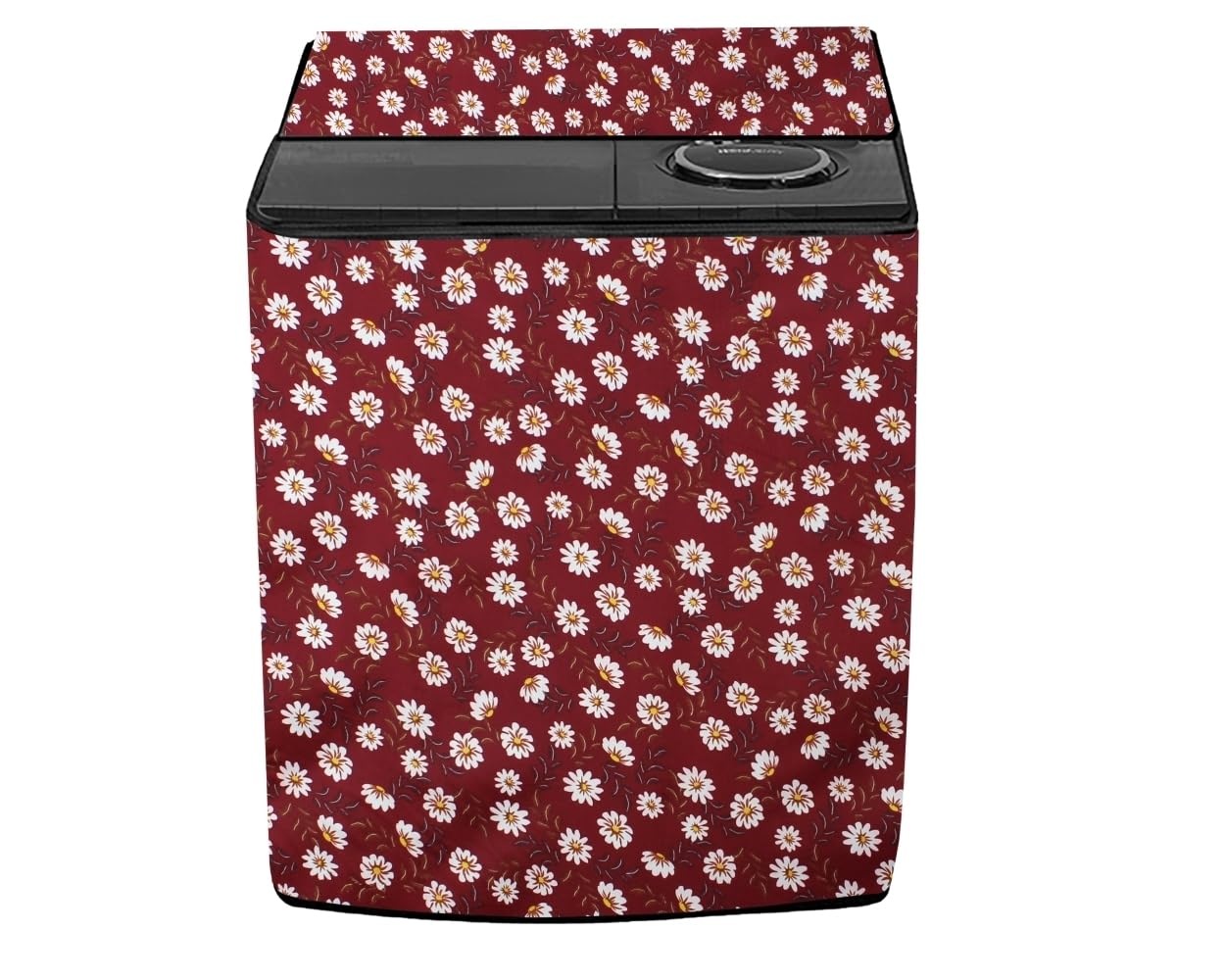 Stylista Polyester Top Load Semi Automatic Washing Machine Cover Compatible for LG 9 kg, 9.5 kg & 10 kg, Floral Pattern Red White
