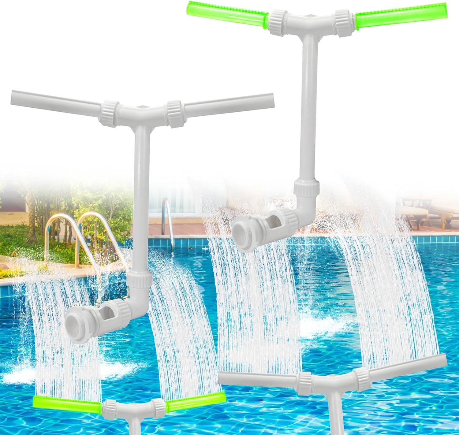 2-Pack Pool Fountain - Dual Spray Water Fountains for Above and In-Ground Pools, Adjustable Fluorescent Dual Spray Waterfall Sprinkler Cooler for Pool, High-Pressure Pool Spray Fountain.