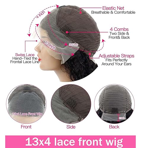 Miniatura 29 de Pelucas de cabello humano ondulado profundo con encaje frontal de densidad del 250 %, pelucas de cabello humano rizado profundo de 13 × 4, pelucas