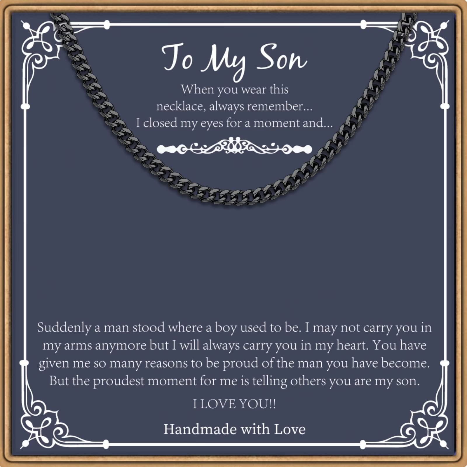 PAERAPAK Easter Basket Stuffers - Necklace Easter Gifts for Men Boys Son, Silver/Black Cross Necklace Cuban Link Chain Necklaces for Son, Religious