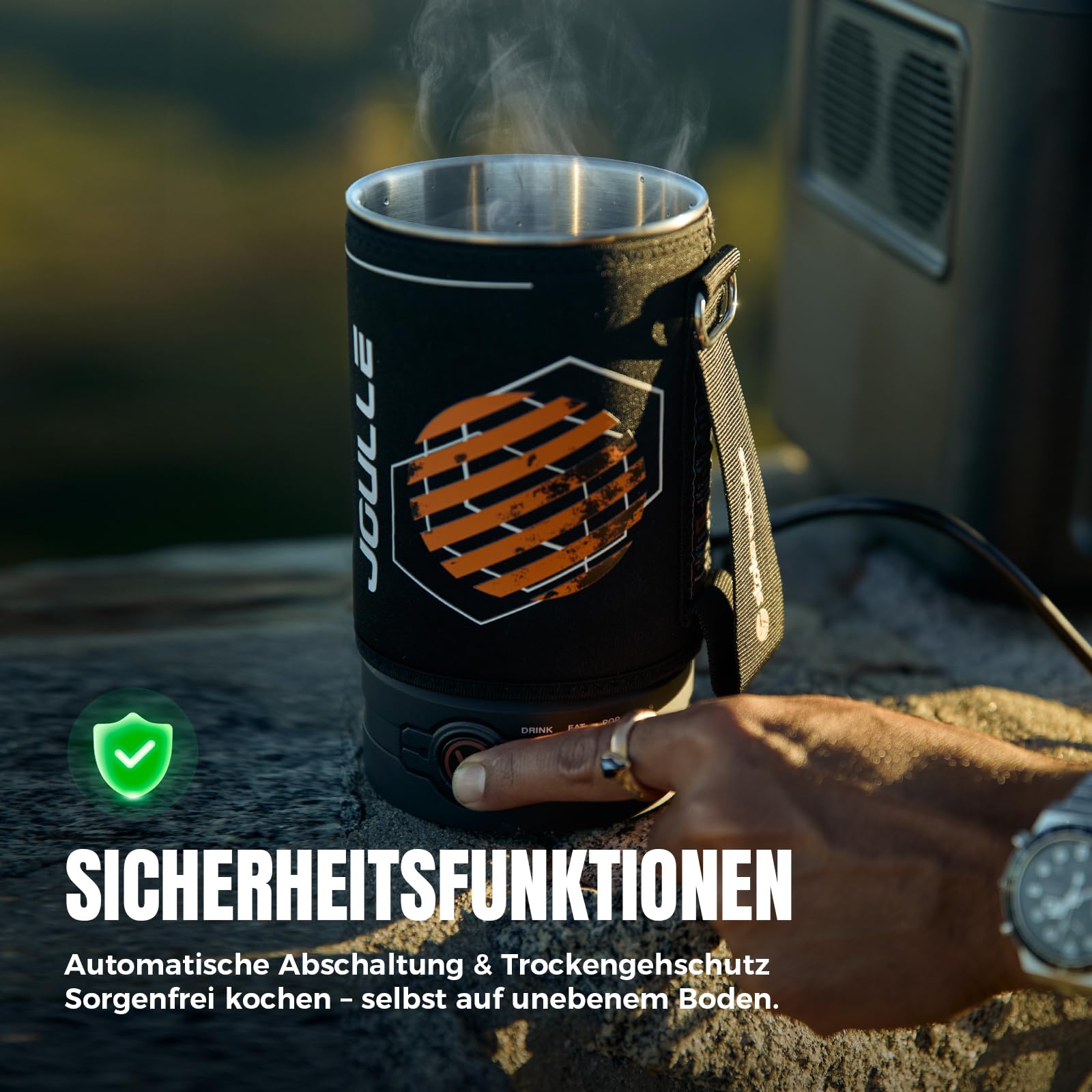 STOKE VOLTAICS Wasserkocher, Tragbarer Wasserkocher für Kaffee und Tee, Mini-Teekessel aus Edelstahl 304, 240V, Schnell Kochendes Wasser mit Automatischer Abschaltung, Camping- und Reiseutensilien