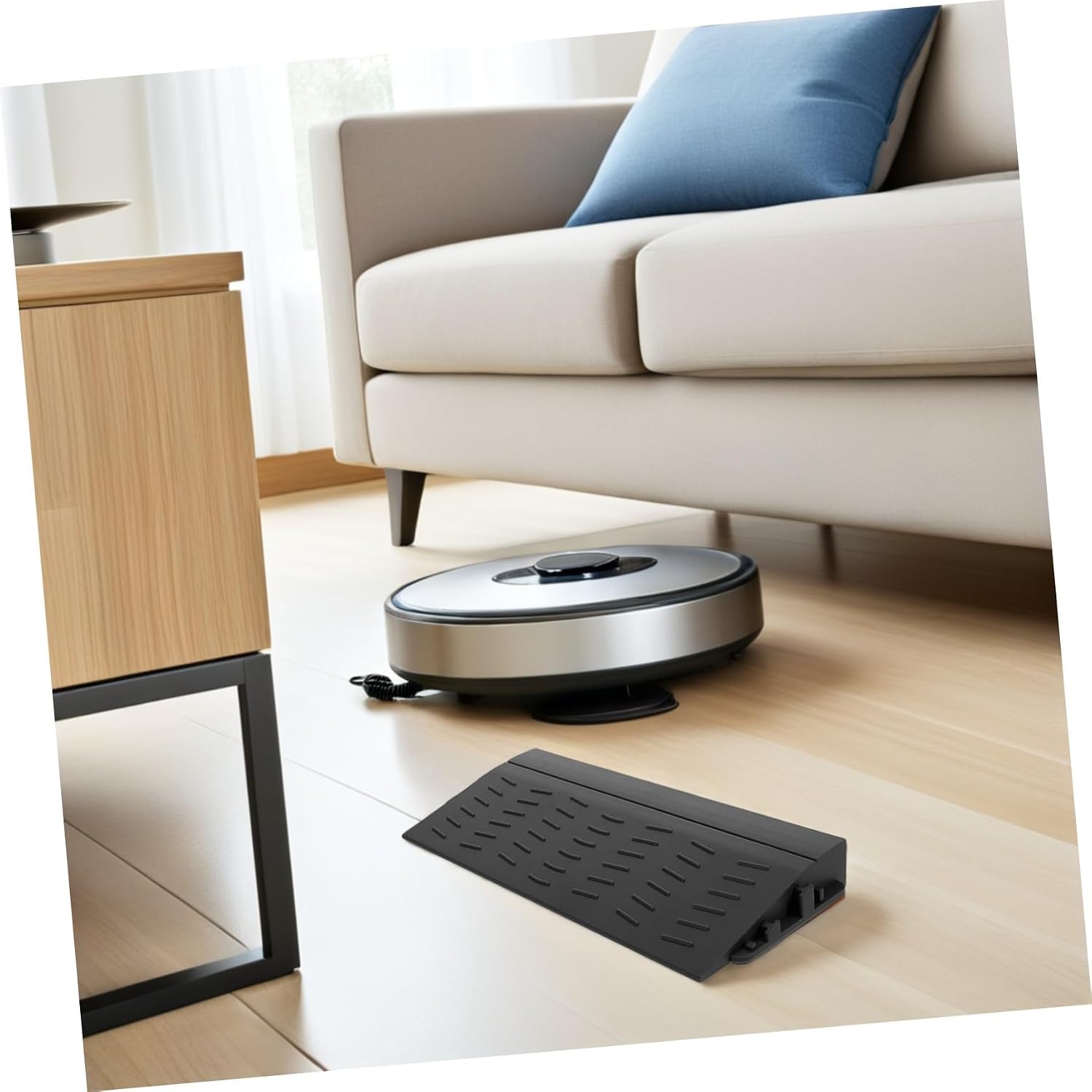 Uonlytech 4pcs Black Abs Ramp for Door Thresholds Compatible with Robot Vacuum Cleaner and Wheelchair, Easy Installation, Anti-Slip Surface, for Overcoming Outdoor Thresholds and Small Step