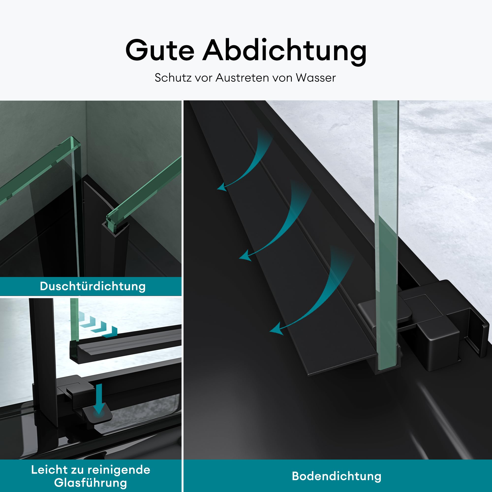Mai & Mai Duschtür Nischentür dusche Duschabtrennung Duschkabine 130x195cm Schwarz Nischenschiebetür 6mm ESG-Sicherheitsglas inkl. Soft-Close Teramo12K