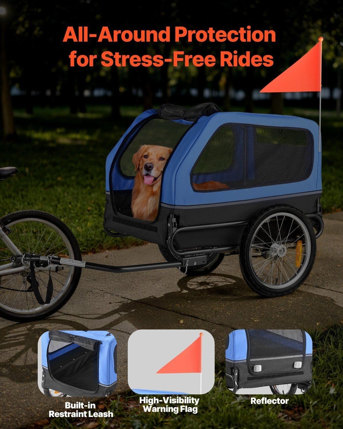 Dog Bike Trailer, 88 lbs Capacity Pet Bicycle Carrier with Universal Coupler, Easy Folding Frame & Quick Release Wheel, for Small Large Dogs, with Safety Leash, Reflector