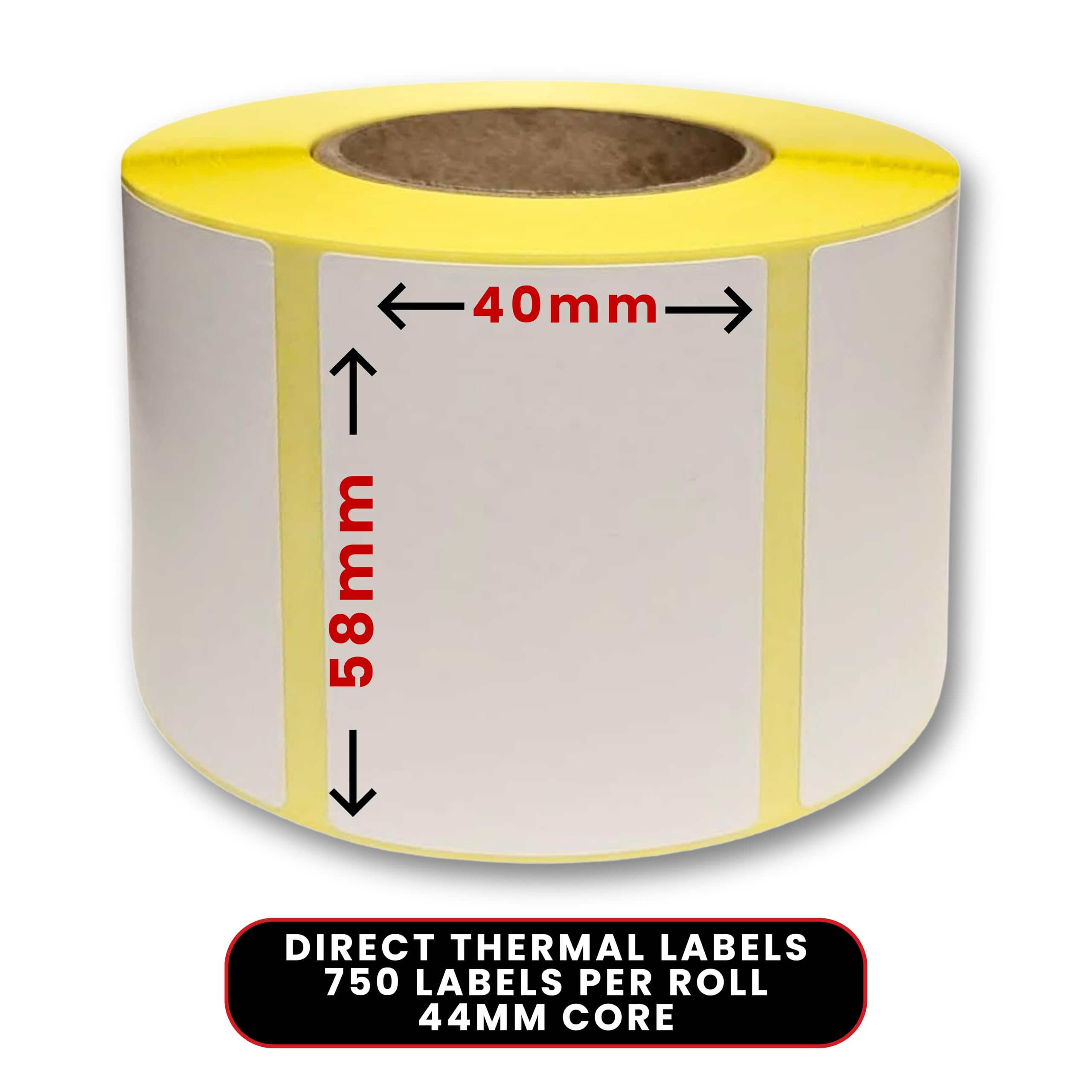 Direct Thermal Label Stickers - 58x40mm White Self Adhesive Sticky Labels On A Roll for Zebra, Toshiba, Cas, Dibal, Avery (3 Rolls - 2,250 Labels) VAT Included