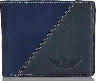 CROSSLAND Genuine Leather and Chamois Men`s Wallet, 6 Cards - RFID Blocking Technology (Blue)
