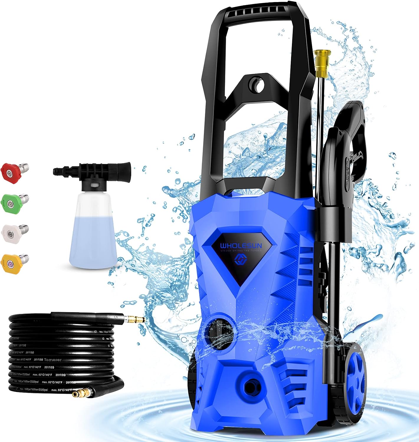 WHOLESUN 1950(1.58GPM) Electric Pressure Washer, 1600W Power Washer with 19.7FT Hose/32.8FT Power Cord, Great for Cleaning Cars, Fences, Patios, Driveways(Blue)