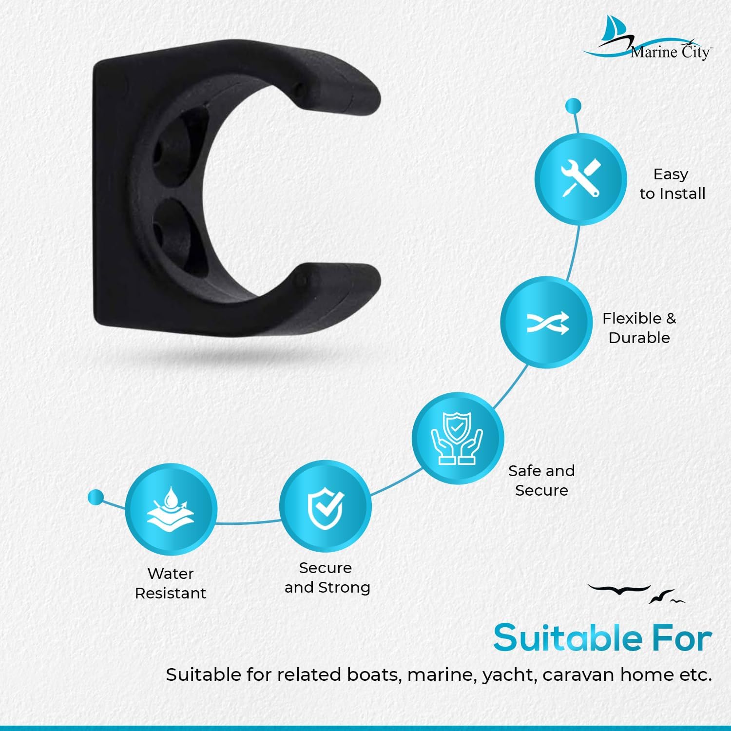 MARINE CITY Nylon Ladder Hooks Lightweight Spring Clamp for Easy Access Storage, Smooth Design, 1-1/4 Inches Diameter, Ideal for Boats, Marines, and Yachts (Pack of 2) image 4