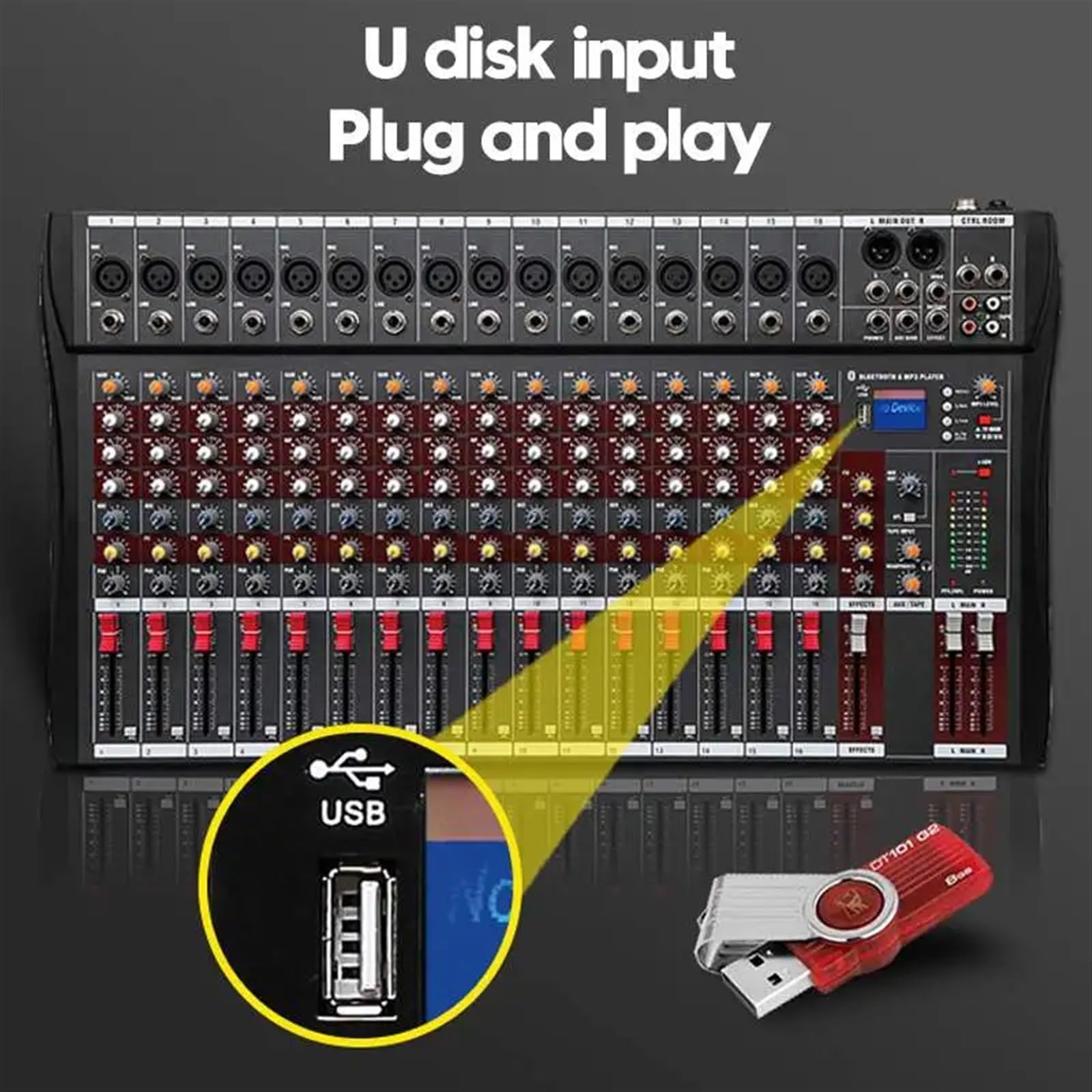 48V 6/8/12 kanałów profesjonalne studio mikser au-dio USB DJ konsola miksująca dźwięk moce Phantom wzmacniacz monitora(6 Channels)