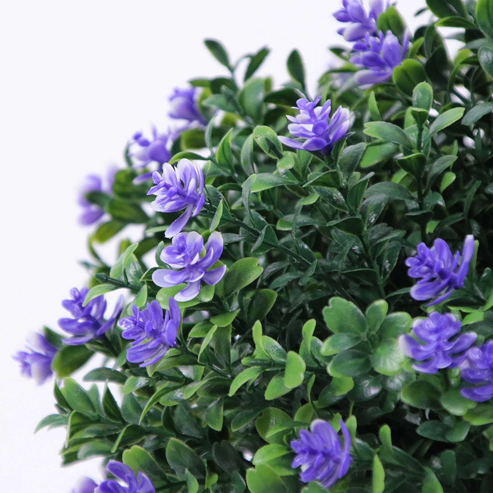 Tnfeeon Albero a Sfera Artificiale per Topiaria, Piante Finte in PE in Pollici PE con Fiori Blu e Picchetto, Arbusto Verde Finto Resistente Ai Raggi per Portico, Giardino e Decorazioni per Esterni
