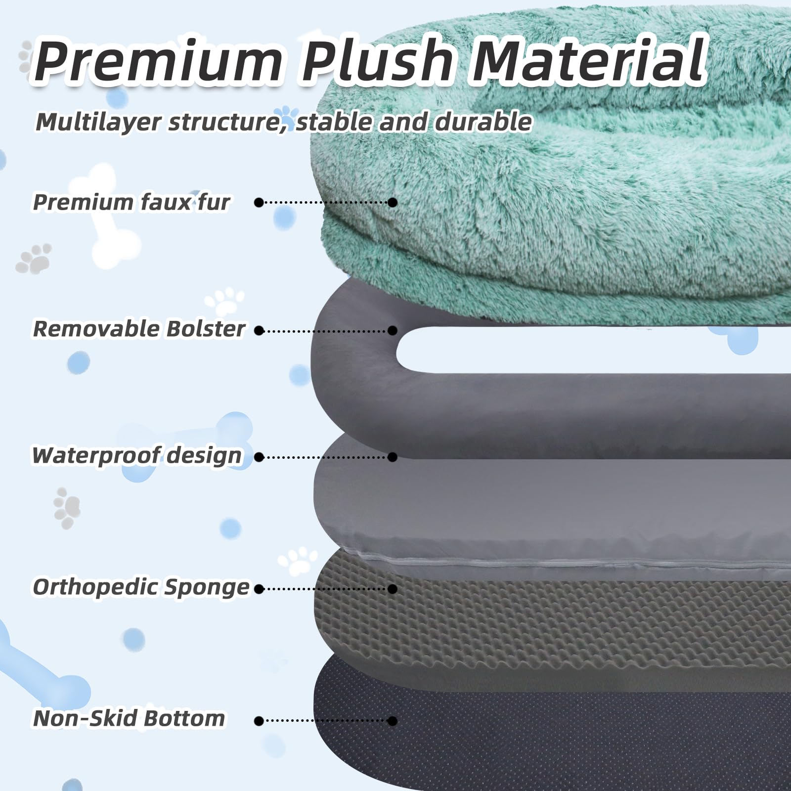 Human Dog Bed, 71''x45''x12'' Size Fits You and Pets, Washable Faux Fur Pet Bed for People Doze Off, Napping Orthopedic Dog Bed, Present Plump Pillow, Blanket, Strap - Pink: 71.0"L x 45.0"W x 12.0"Th GreenWhite