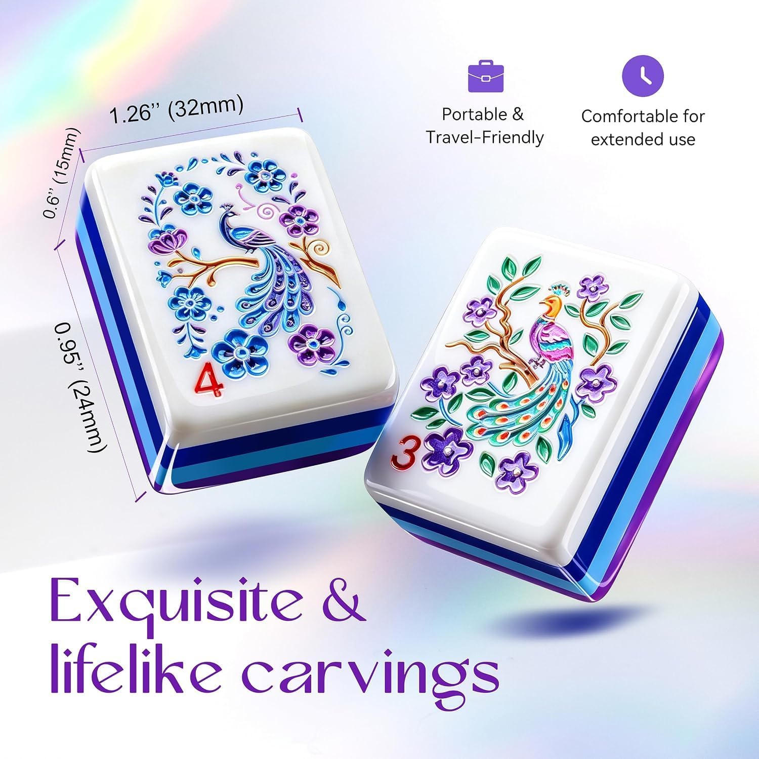 Peacock American Mahjong Set, 160 Innovative Unique Design Mahjong Tiles,Colorful 4-Layer Acrylic Carved Travel Mahjong Set