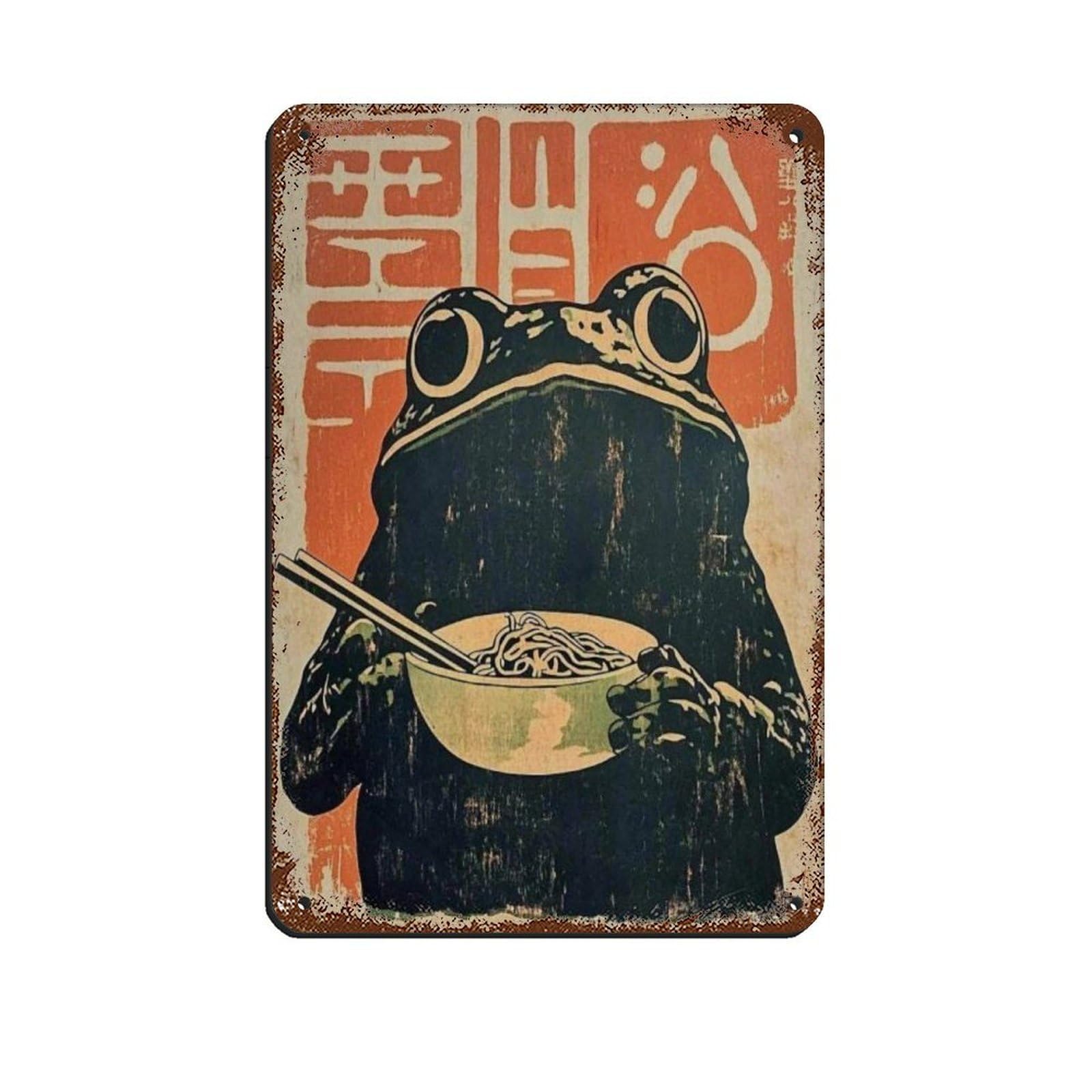 Retro Frog Ramen Poster, Retro Poster Metal Tin Sign Chic Art Retro Iron Painting Bar People Cave Cafe Family Garage Poster Wall Decoration 8x12inch(20x30cm)