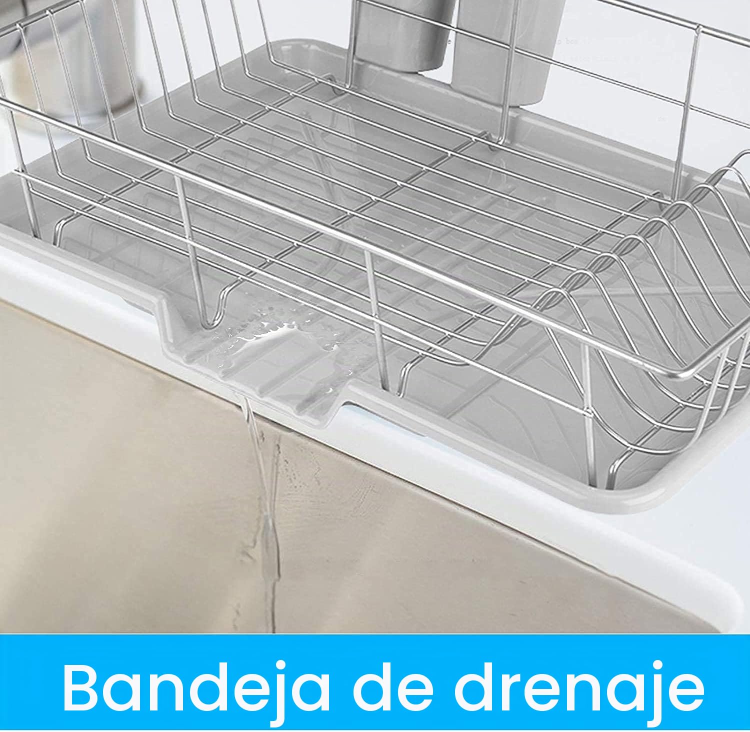Greensen Escurridor de Platos de Acero Inoxidable, Bandeja de Escurrimiento para Cocina con Cesta para Cubiertos, Multifuncional, Resistente y Fácil de Limpiar 48 x 30 x 11 cm