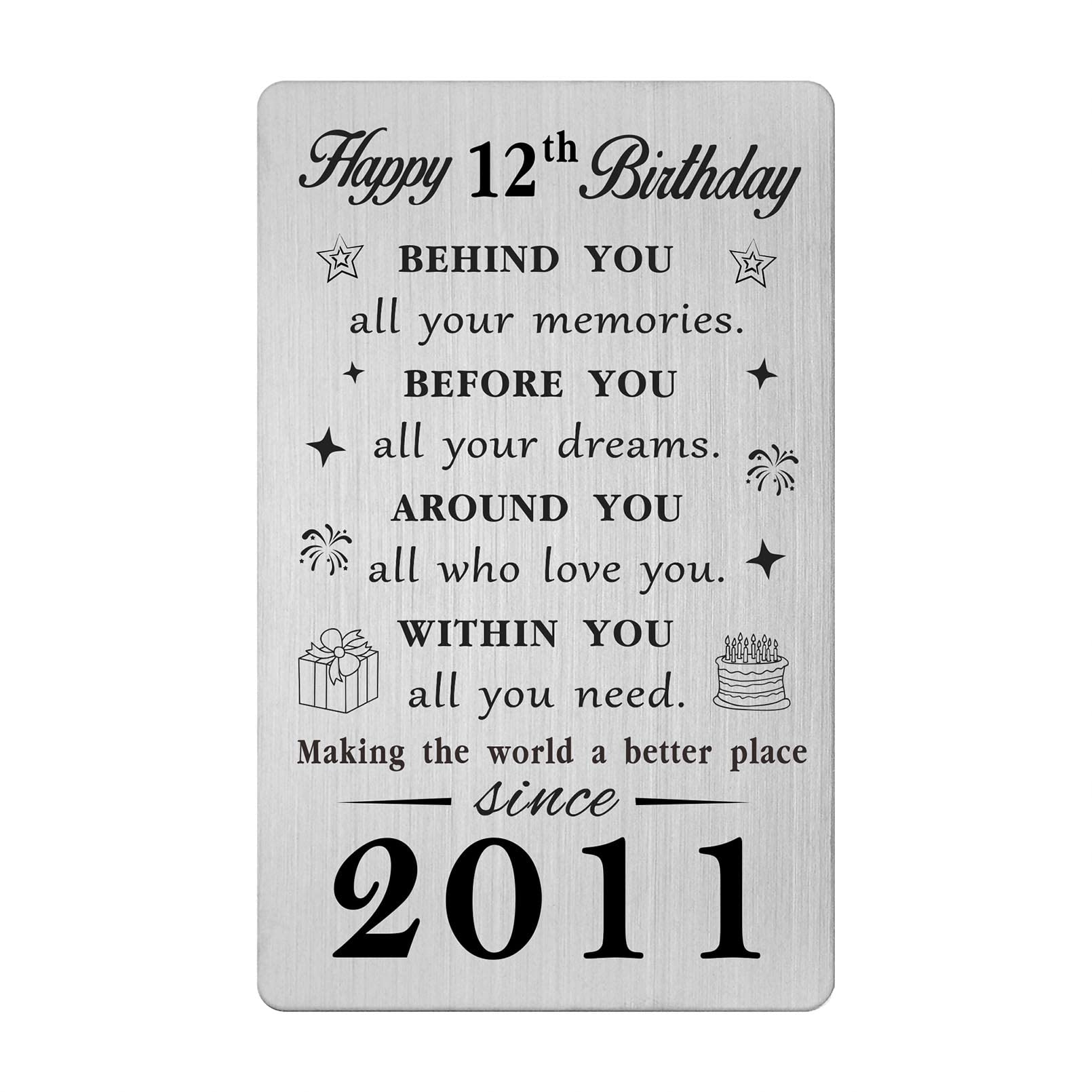 Gezxin 12th Birthday Card for Girl Boy-Happy 12th Birthday Gifts-Sweet 12 Year Old Birthday Presents for Her Him-Personalised 12 2011 Yr Bday Keepsake for Women Men Teen Girls Boys Teenager
