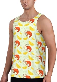 Workout Tank Tops for Men - Shrimp Lemon Slices Quick Dry Sleeveless Muscle Shirts for Mens with Running