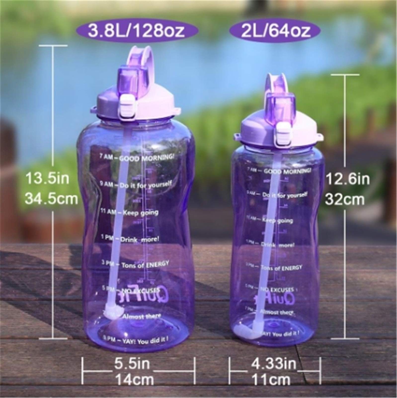 3,8L Wasserbecher mit großer Kapazität 1 Gallone Motivierende Wassertasse in Zeitskala mit Strohhalmen Fitness Wasserkocher Haushalt (Farbe: Grau, Größe: 2000ml) Vision