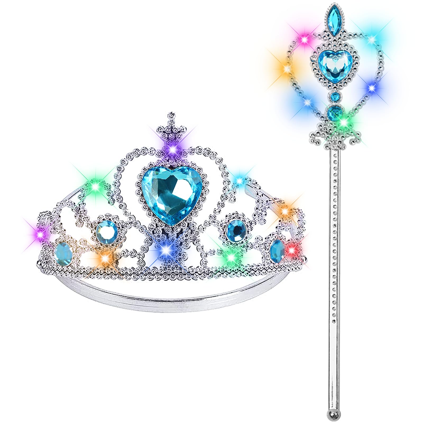 Photo 1 of **MISSING TIARA** BIBUTY Princess Crown Tiara for Little Girls Princess Dress Up Accessories, Light Up Toddler Tiara Wand Toy Gifts for 3-6 Girl (Blue)