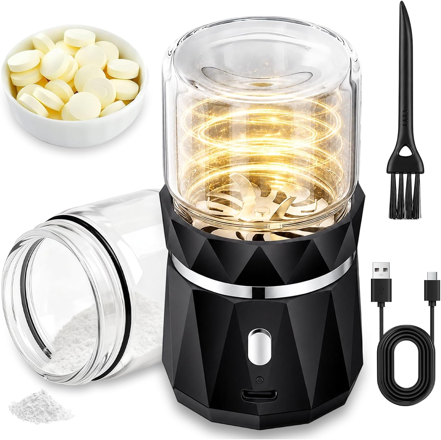 Electric Pill Crusher Grinder, Cordless Rechargeable Pill Grinder for Fine Powder, Crushes Small and Large Pills & Vitamins, Portable Tablet Pulverizer with Removable Grinding Cup for Home and Travel