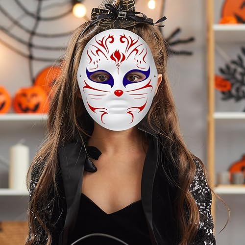 Miniatura 5 de Máscara de cara completa para Halloween, pintura en blanco, máscara de cosplay para mascarada, recuerdos de fiesta de Halloween (6 piezas masculinas