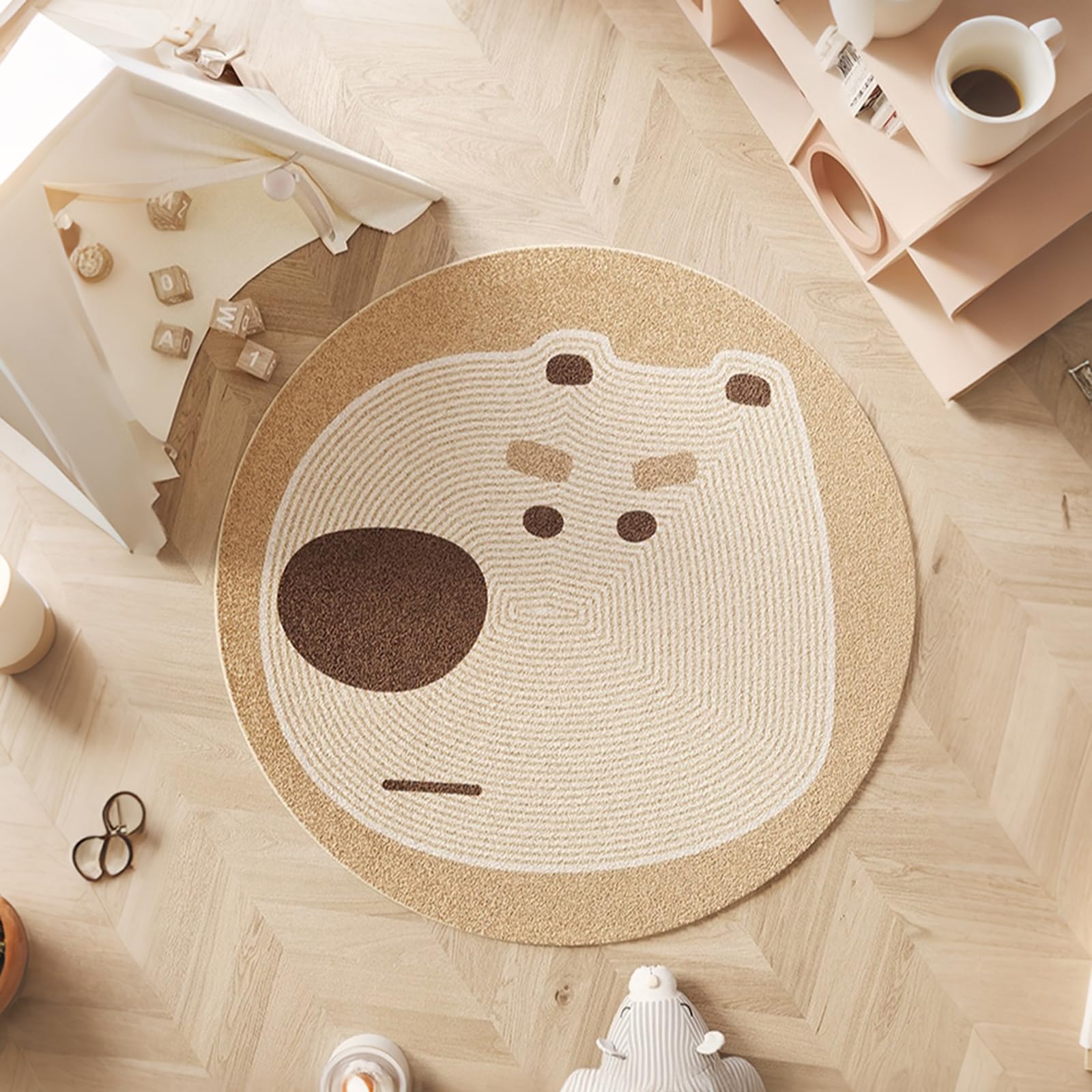 Kinderteppich Rund, Spielteppich Kinder, Waschbar Krabbeldecke Teppich Kinderzimmer,Pädagogischer Kinderzimmer Teppiche für Junge Mädchen (Bär,120 * 120cm)
