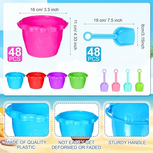 Miniatura 2 de Jerify Juego de 96 cubos de playa de plástico de 6.3 pulgadas, cubos de arena y palas de arena con 48 cubos de playa, cubos de arena, 48 palas de