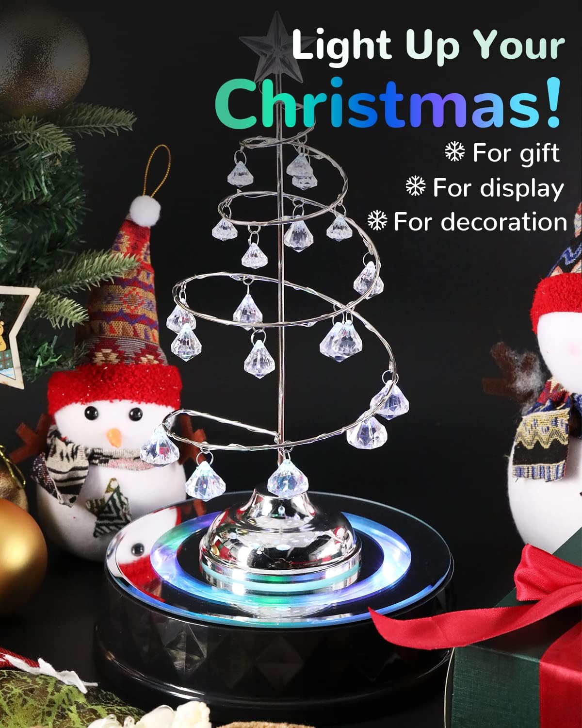 Rotating Display Stand 9inch/17.6lb LED Colorful Light 360 Degree Motorized Turntable Mirror Base Stand for Cup Crystal Glass Spherical Jewelry Display Party Decoration