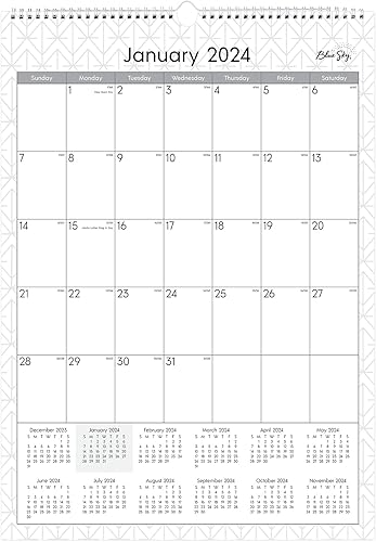 Blue Sky Calendario mensual de pared 2024, enero a diciembre, 12 x 17 pulgadas, encuadernado con alambre, bloques anchos, empresa (117373-24)