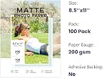 100 Feuilles papier photo mat 8.5x11, Goefun 200GSM/54LB Papier pour imprimante jet d'encre pour encre de teinture et encre pigmentaire