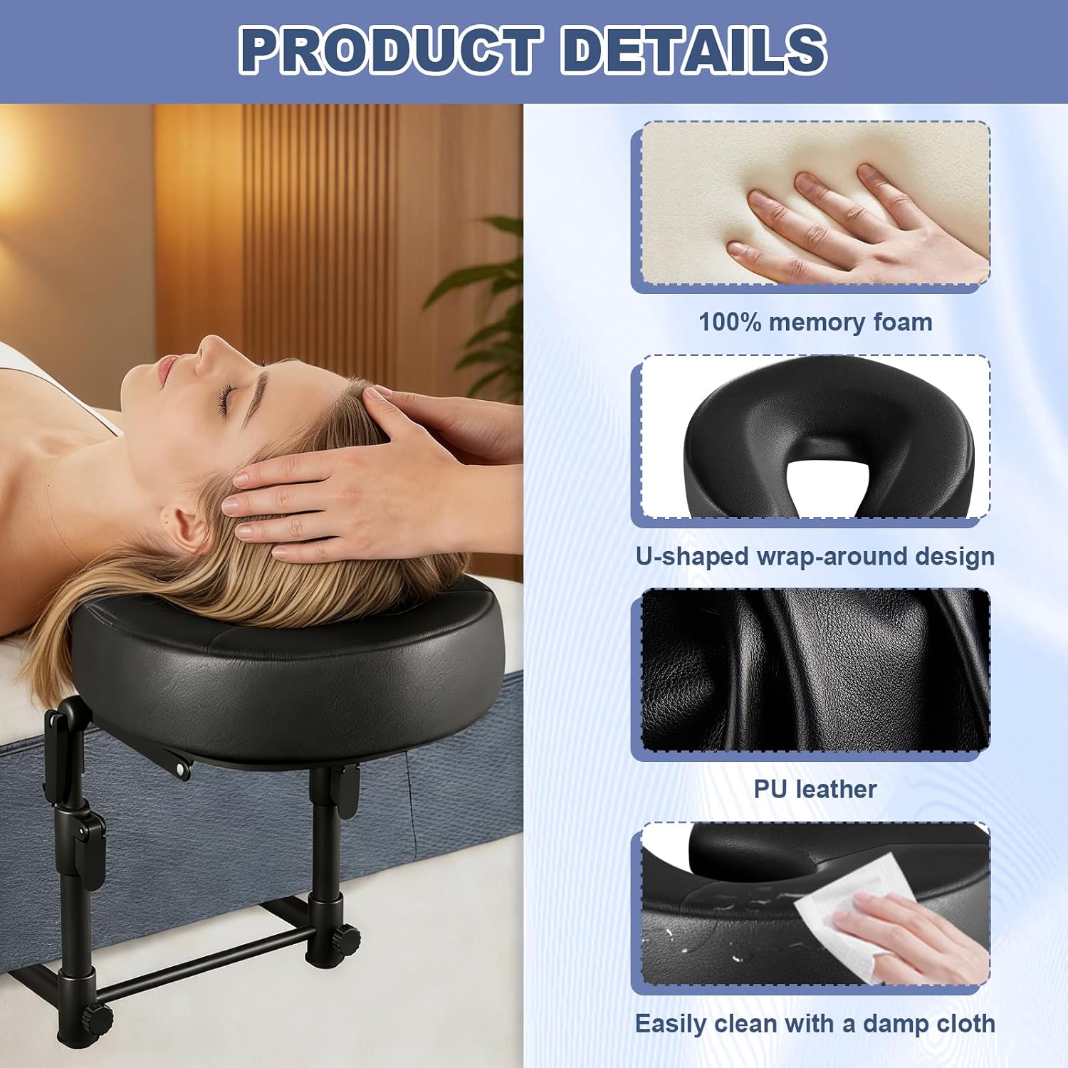 Adjustable Massage Headrest Pillow for Bed, Black Face Cradle Support Bracket for Salon Spa, Portable Massage Table Head Holder, Face Down Pillow Therapy After Eye Surgery,with Armrest (Black)