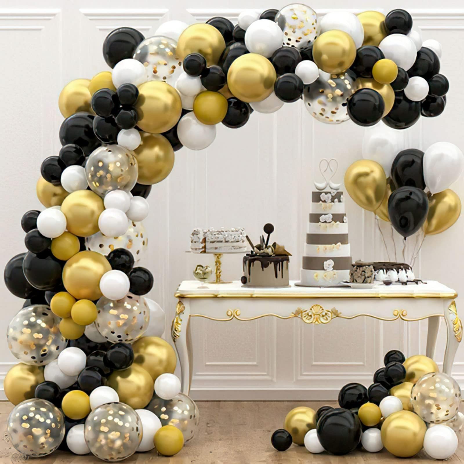 Gold and Black Balloons Arch, AivaToba Balloon Garland Kit Black Gold White Birthday Party Decoration Confetti Balloons for Eid Mubarak Decorations,Graduation,Decorations 2022,Halloween Party,Wedding