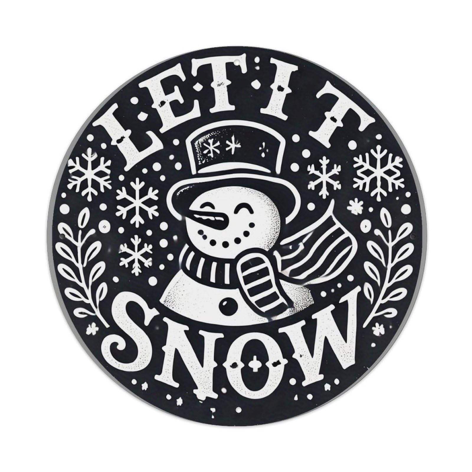 Snowman Winter Holiday Pattern Print Retro Metal Sign Round Tin Sign, Vintage Decor Art Poster for Bar, Home, Man Cave, Kitchen, Laundry Room Gift 8x8Inch