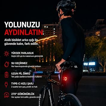 Akıllı Fren Sensörlü Bisiklet Arka Lambası