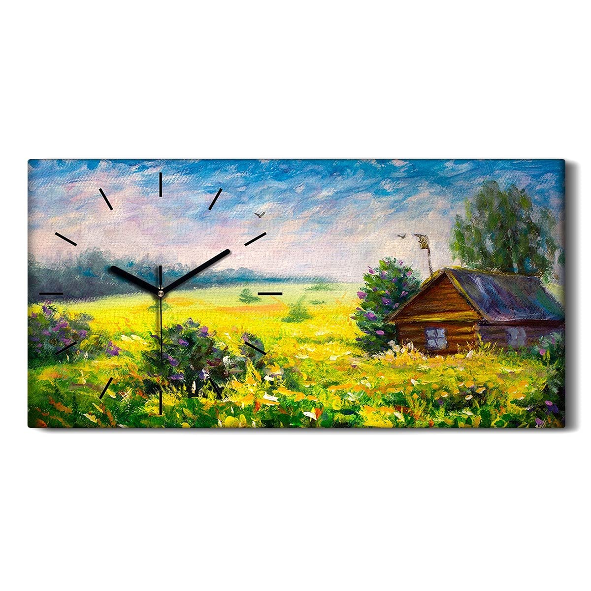 Horloge Moderne Toile Fleurs 60x30 Art Mural Sans Tic-Tac Salon Chambre